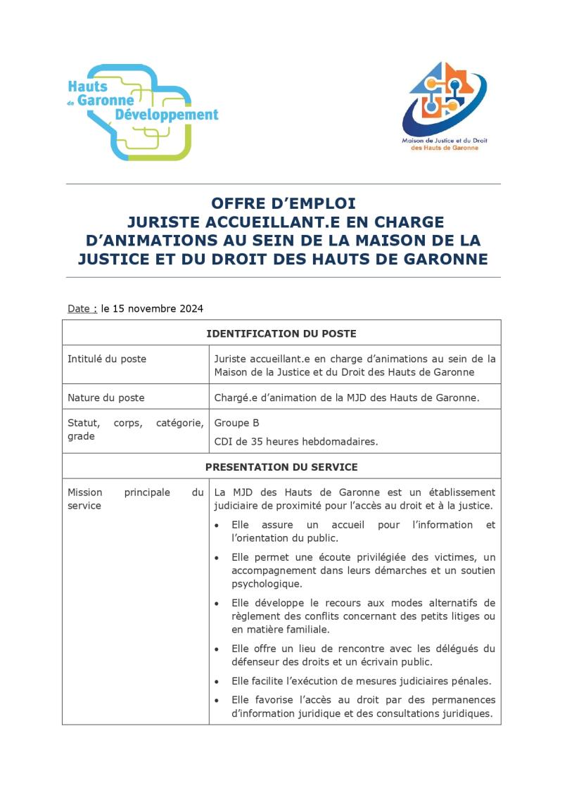 CDAD Gironde - La Maison de la justice et du droit des Hauts de Garonne recrute !